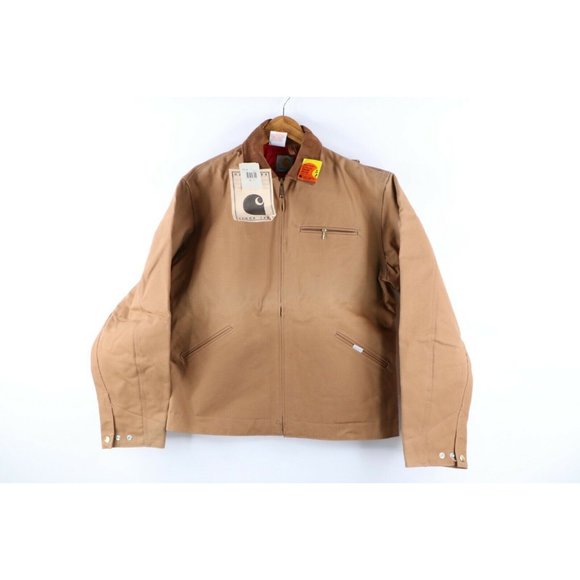 NOS Vintage 80s Carhartt 42 Tall Spell Out Lined Detroit Jacket Duck Brown USA